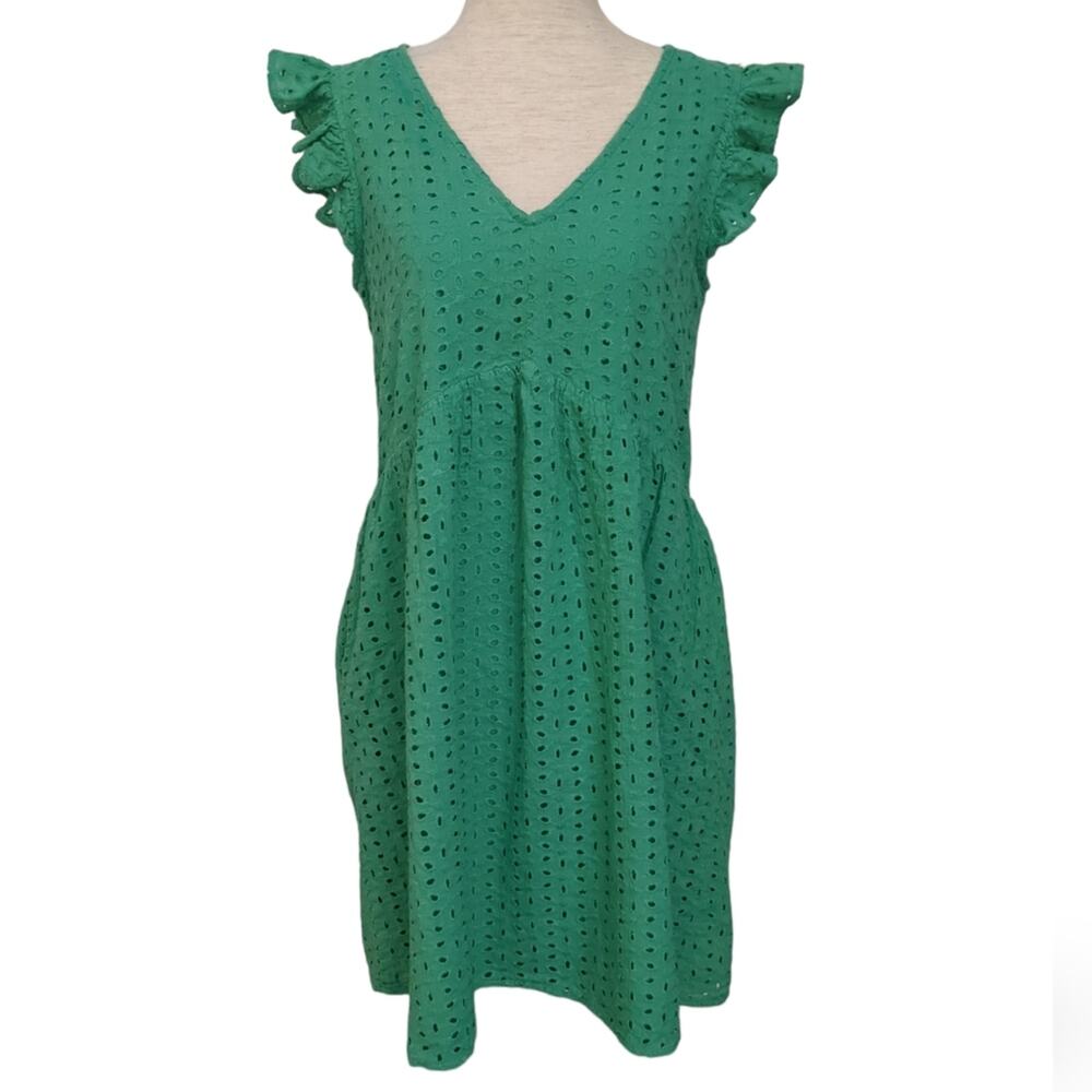 Staccato Flutter Sleeve Eyelet Dress Kelly Green Size Small